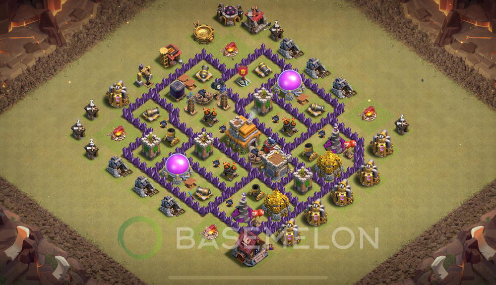 Town Hall Level 7 War Base Design 2025, Max Levels, Hybrid, Layout #932