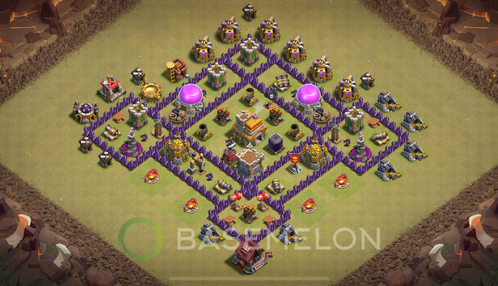 Town Hall Level 7 War Base Design 2025, Anti Everything, Hybrid, Layout #936