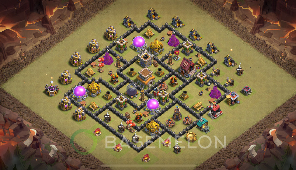 Town Hall Level 8 War Base Design 2025, Anti 2 Stars, Hybrid, Layout #1007