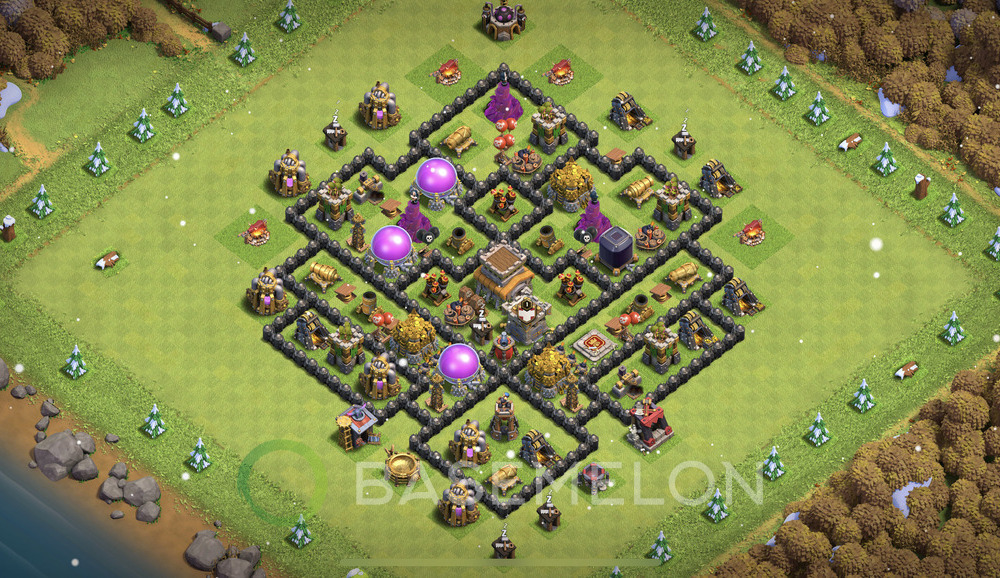 Town Hall Level 8 Trophy/Defense Base Design 2025, Max Levels, Anti Everything, Layout #1297