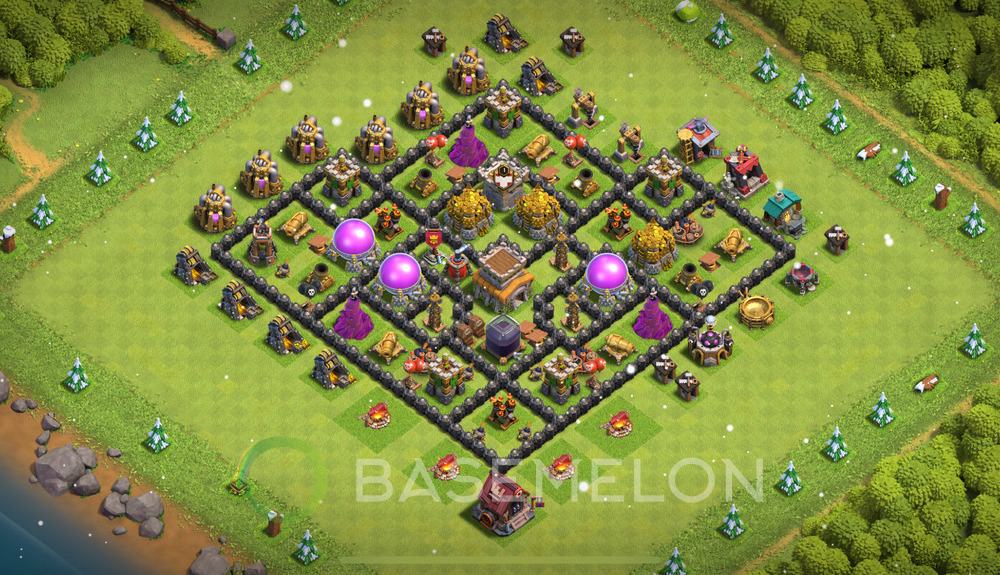 Town Hall Level 8 Farm Base Design 2025, Anti Everything, Hybrid, Layout #1312