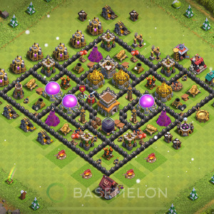 Town Hall Level 8 Farm Base Design 2025, Anti Everything, Hybrid, Layout #1312