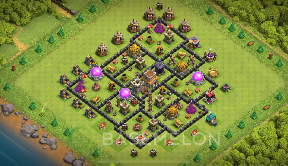 Town Hall Level 8 Trophy/Defense Base Design 2025, Max Levels, Hybrid, Layout #1401