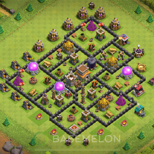 Town Hall Level 8 Trophy/Defense Base Design 2025, Max Levels, Hybrid, Layout #1401