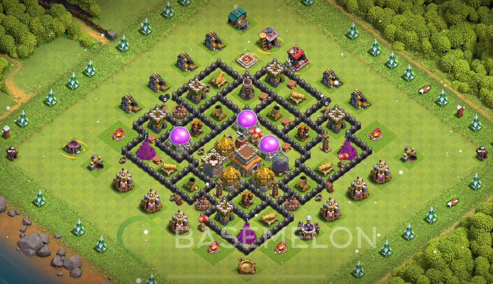 Town Hall Level 8 Trophy/Defense Base Design 2025, Max Levels, Hybrid, Layout #1440