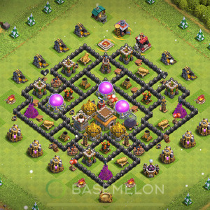 Town Hall Level 8 Trophy/Defense Base Design 2025, Max Levels, Hybrid, Layout #1440