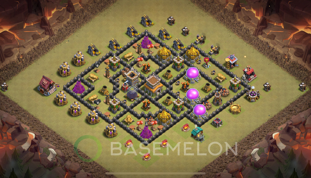 Town Hall Level 8 War Base Design 2025, Anti Air, Hybrid, Layout #1490