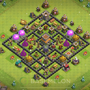Town Hall Level 8 Trophy/Defense Base Design 2025, Anti 3 Stars, Hybrid, Layout #1536