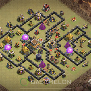Town Hall Level 8 War Base Design 2025, Max Levels, Hybrid, Layout #1588