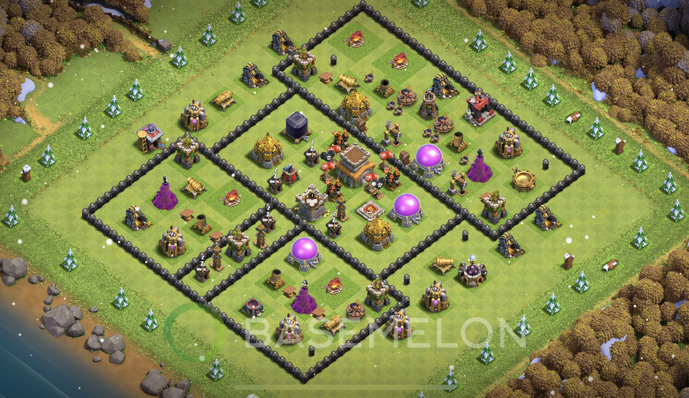 Town Hall Level 8 Trophy/Defense Base Design 2025, Anti Everything, Hybrid, Layout #1664