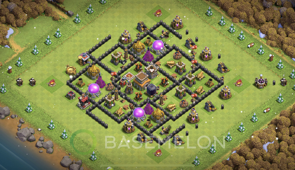 Rathaus Level 8 Verteidigung Base 2025, Anti 3 Sterne, Hybrid, Layout #1689
