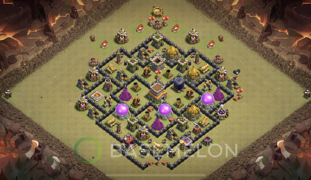 Town Hall Level 8 War Base Design 2025, Anti 3 Stars, Hybrid, Layout #1758