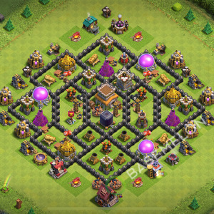 Town Hall Level 8 Trophy/Defense Base Design 2025, Anti 3 Stars, Hybrid, Layout #1786
