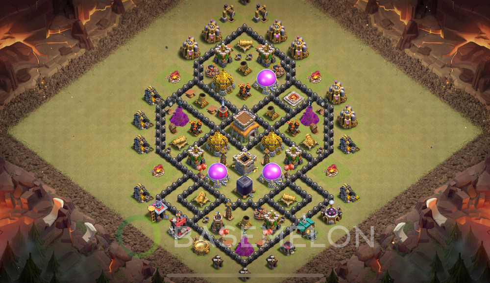 Town Hall Level 8 War Base Design 2025, Anti 2 Stars, Hybrid, Layout #1897