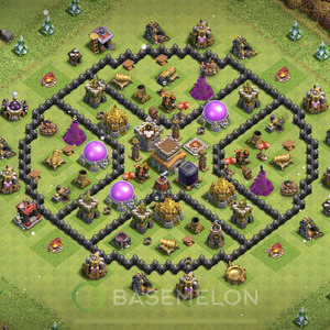 Town Hall Level 8 Trophy/Defense Base Design 2025, Anti 3 Stars, Hybrid, Layout #1909