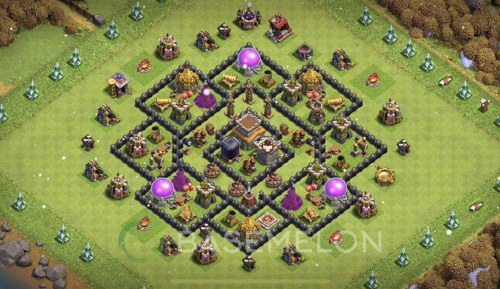 Town Hall Level 8 Farm Base Design 2025, Anti 3 Stars, Hybrid, Layout #1977