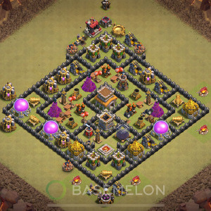 Town Hall Level 8 War Base Design, Anti 2 Stars, Hybrid, Layout #198