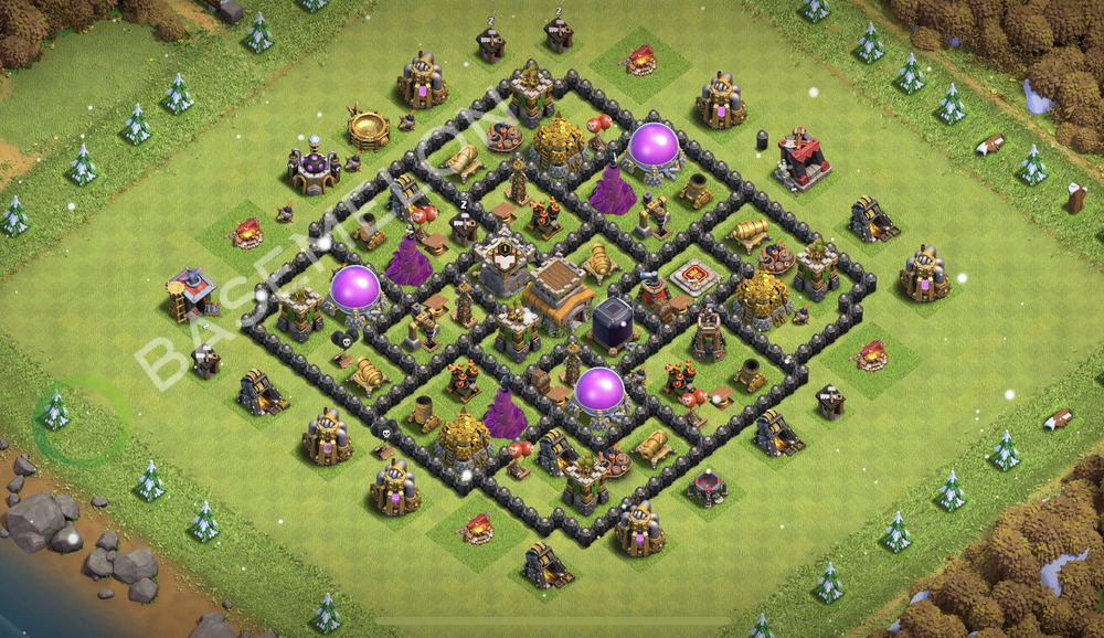 Town Hall Level 8 Trophy/Defense Base Design 2026, Anti 2 Stars, Hybrid, Layout #2509