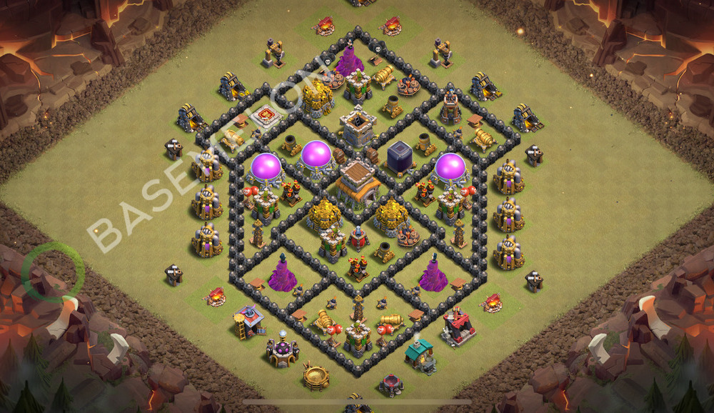 Town Hall Level 8 War Base Design 2026, Anti 3 Stars, Hybrid, Layout #2573