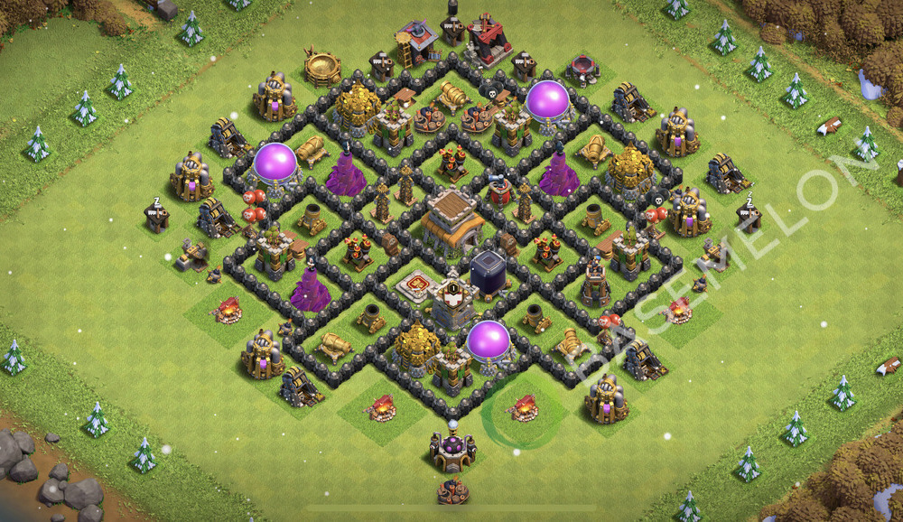 Town Hall Level 8 Trophy/Defense Base Design 2026, Anti GoWipe, Hybrid, Layout #2740