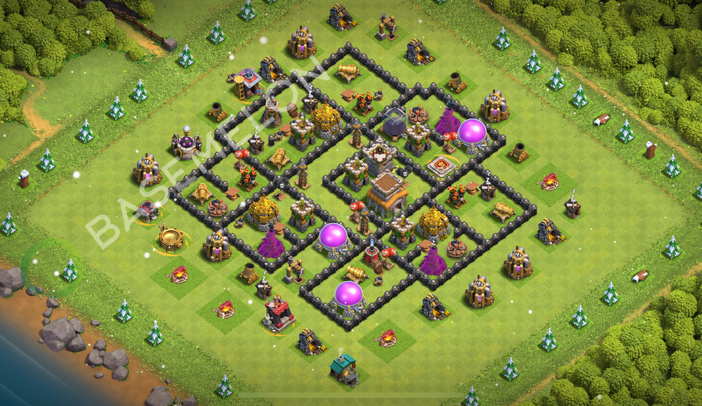 Town Hall Level 8 Trophy/Defense Base Design 2026, Anti 3 Stars, Hybrid, Layout #2802