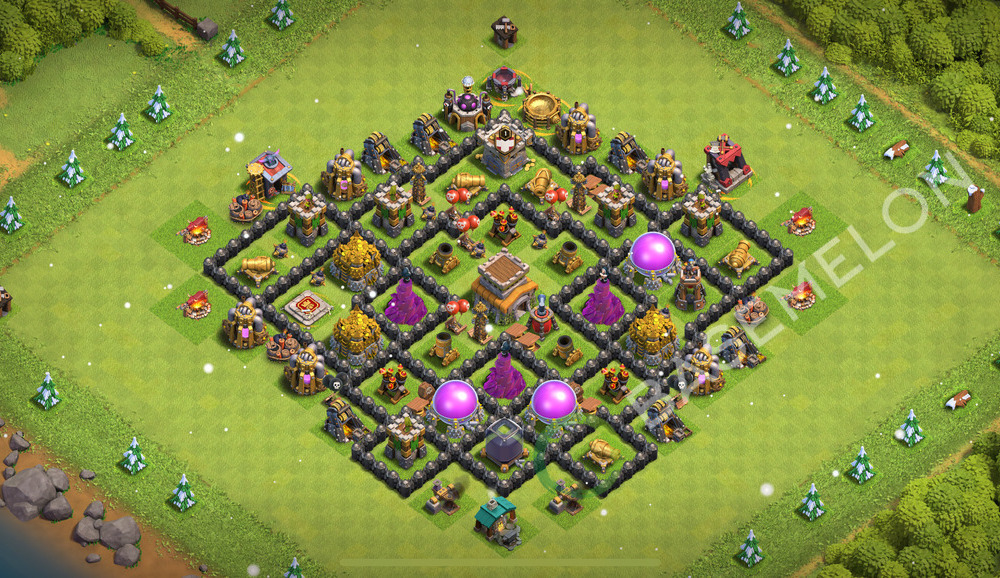 Town Hall Level 8 Trophy/Defense Base Design 2026, Anti 3 Stars, Hybrid, Layout #2816