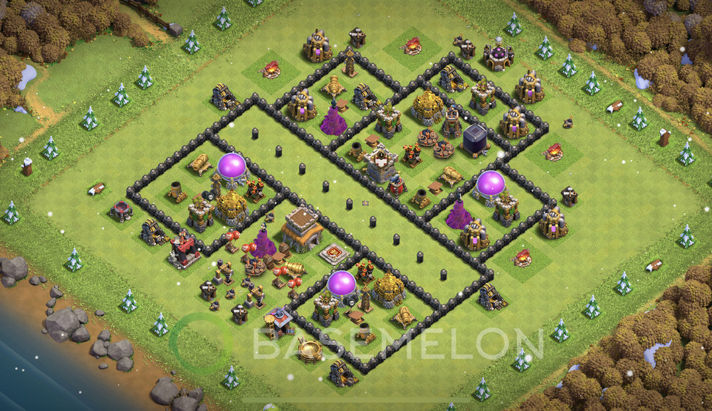 Town Hall Level 8 Trophy/Defense Base Design 2024, Max Levels, Anti Everything, Layout #285