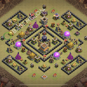 Town Hall Level 8 War Base Design 2026, Anti 3 Stars, Hybrid, Layout #2924