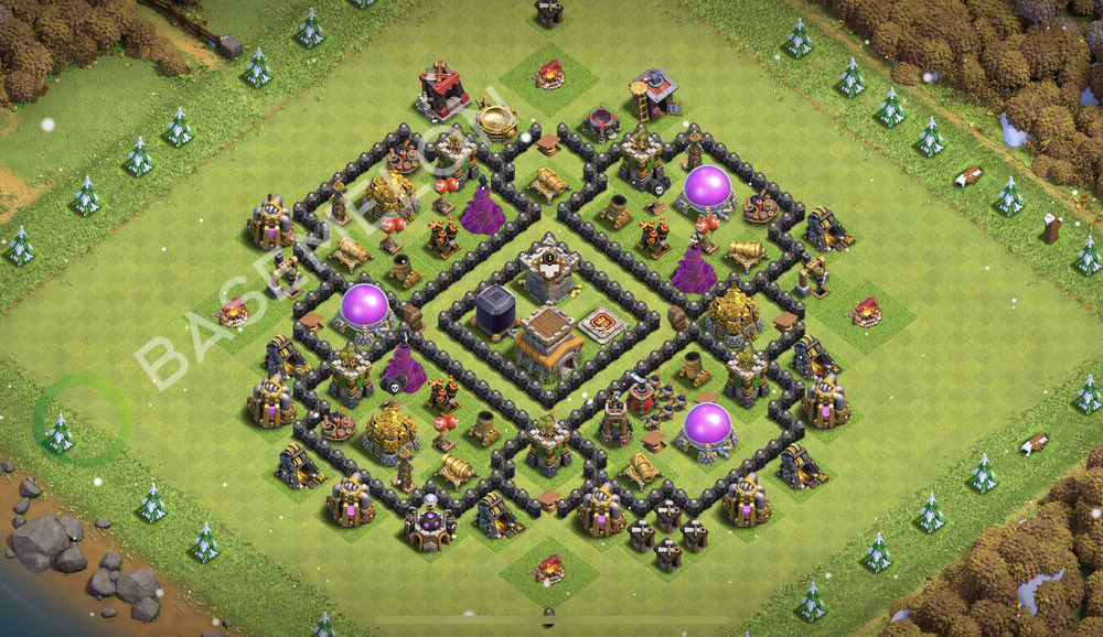 Town Hall Level 8 Trophy/Defense Base Design 2026, Anti 2 Stars, Anti Everything, Layout #3345