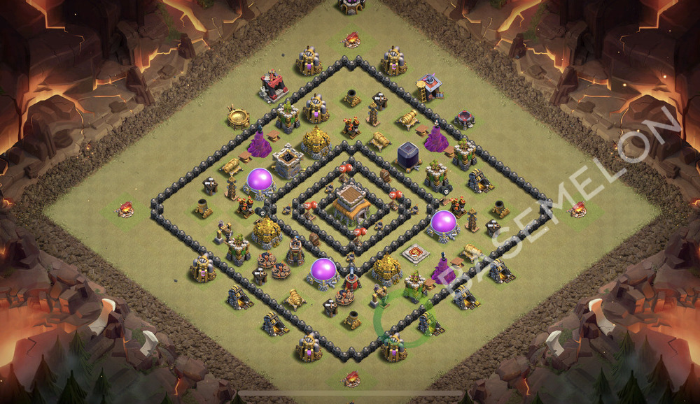 Town Hall Level 8 War Base Design 2026, Anti 3 Stars, Hybrid, Layout #3434