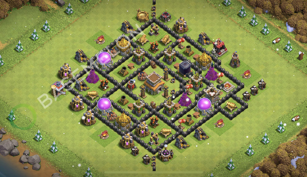 Town Hall Level 8 Trophy/Defense Base Design 2026, Anti 3 Stars, Hybrid, Layout #3440