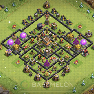 Town Hall Level 8 Trophy/Defense Base Design, Anti 2 Stars, Hybrid, Layout #421
