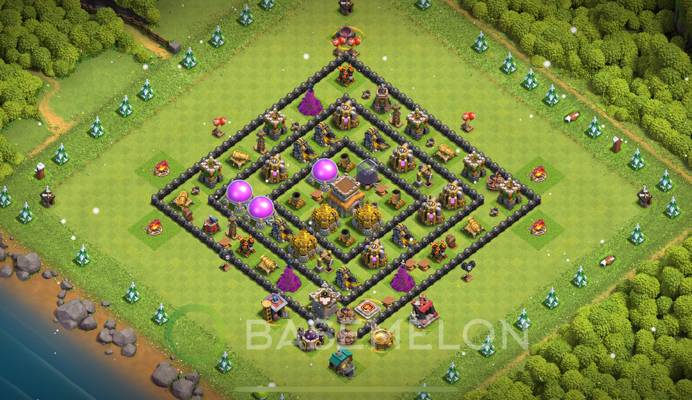 Town Hall Level 8 Farm Base Design 2024, Anti 3 Stars, Layout #438