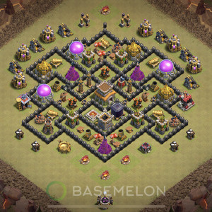 Town Hall Level 8 War Base Design, Anti 3 Stars, Anti Everything, Layout #591