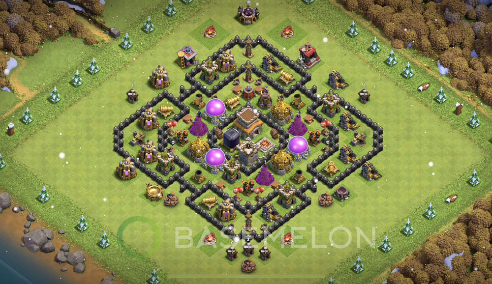 Town Hall Level 8 Trophy/Defense Base Design 2024, Anti 2 Stars, Hybrid, Layout #607