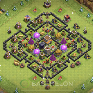 Town Hall Level 8 Trophy/Defense Base Design, Anti 2 Stars, Hybrid, Layout #607