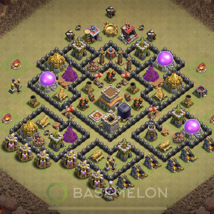 Town Hall Level 8 War Base Design, Anti 2 Stars, Hybrid, Layout #658