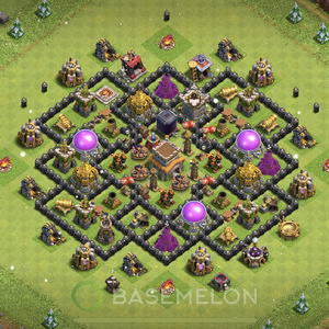 Town Hall Level 8 Trophy/Defense Base Design, Anti Everything, Hybrid, Layout #672