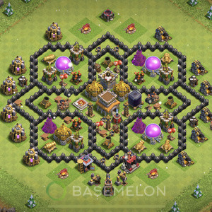 Town Hall Level 8 Trophy/Defense Base Design, Anti 2 Stars, Anti Everything, Layout #740