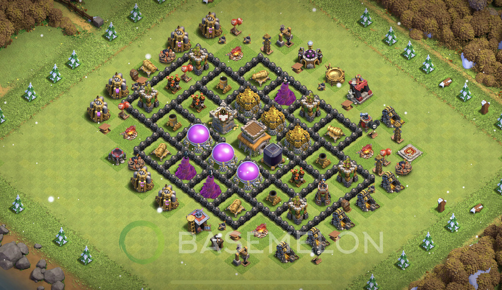 Town Hall Level 8 Farm Base Design 2024, Anti Everything, Hybrid, Layout #764