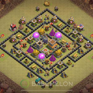 Town Hall Level 8 War Base Design, Anti 2 Stars, Hybrid, Layout #791