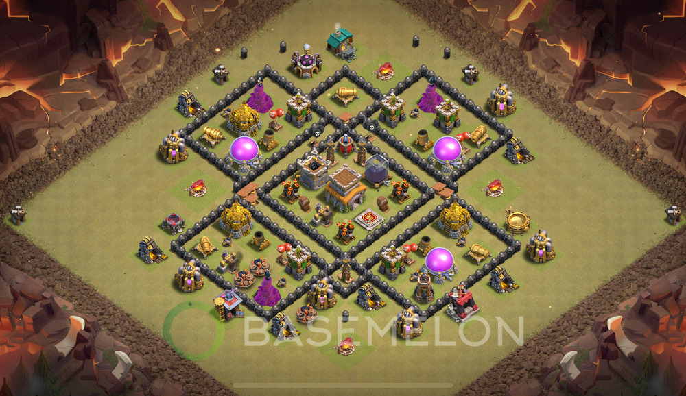 Town Hall Level 8 War Base Design, Anti Air, Hybrid, Layout #801