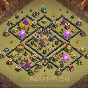 Town Hall Level 8 War Base Design, Anti Air, Hybrid, Layout #801