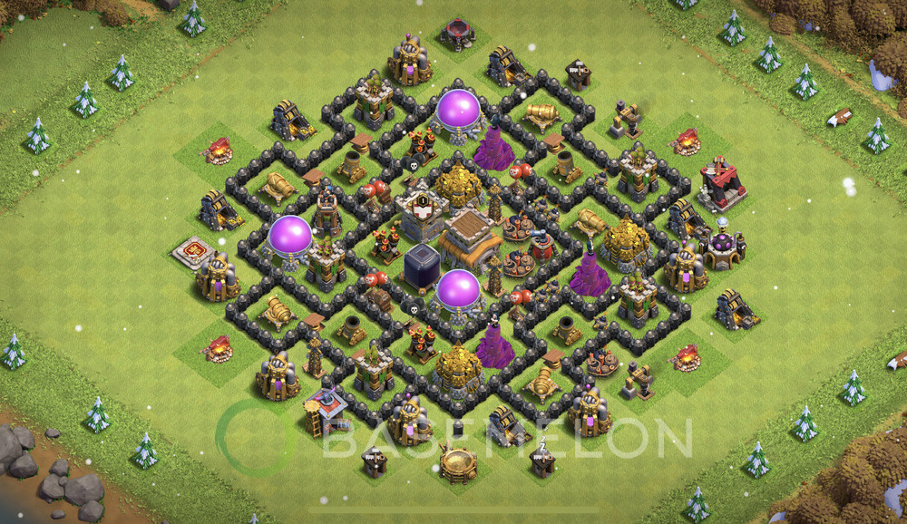 Town Hall Level 8 Farm Base Design 2024, Anti 3 Stars, Hybrid, Layout #830