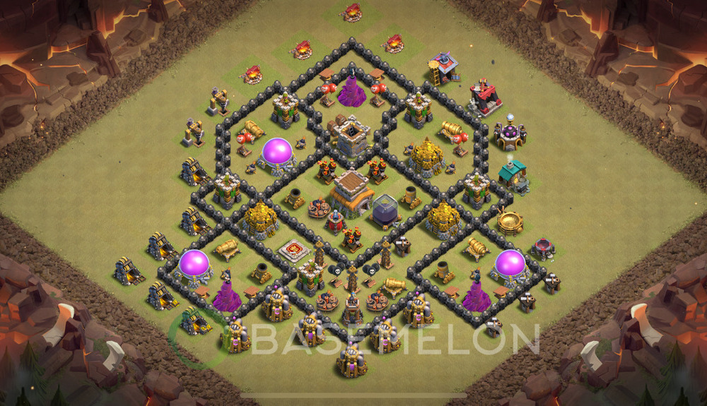 Town Hall Level 8 War Base Design 2024, Anti 3 Stars, Hybrid, Layout #955