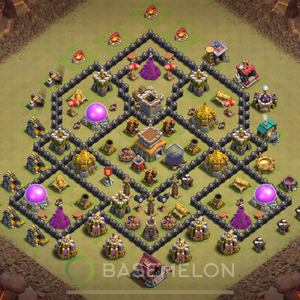 Town Hall Level 8 War Base Design 2025, Anti 3 Stars, Hybrid, Layout #955