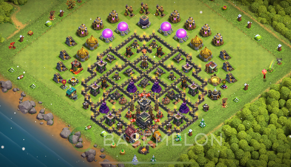 Town Hall Level 9 Trophy/Defense Base Design 2025, Anti 3 Stars, Layout #1052