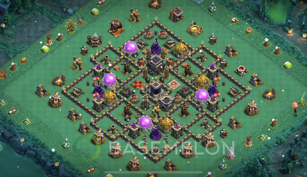 Town Hall Level 9 Farm Base Design 2024, Anti 3 Stars, Hybrid, Layout #1065