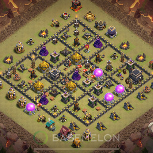 Town Hall Level 9 War Base Design 2025, Anti 3 Stars, Hybrid, Layout #107