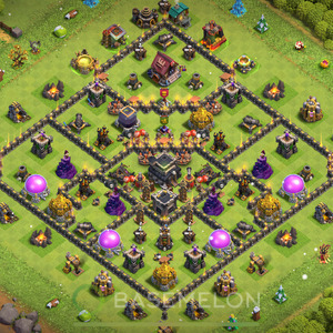 Rathaus Level 9 Verteidigung Base 2025, Anti 2 Sterne, Hybrid, Layout #112